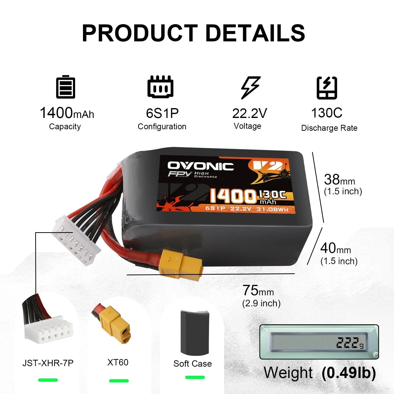 Ovonic 6S 1400mAh 130C LiPo-ba - Walksnail Avatar Hd Goggles X recensie en prijs